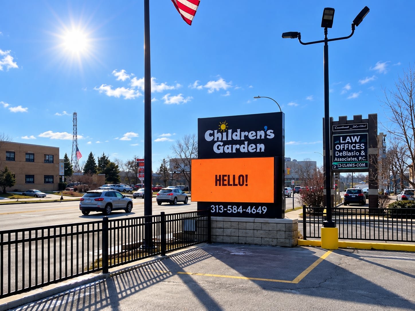 Children's Garden outdoor LED monument sign beside the road in Dearborn