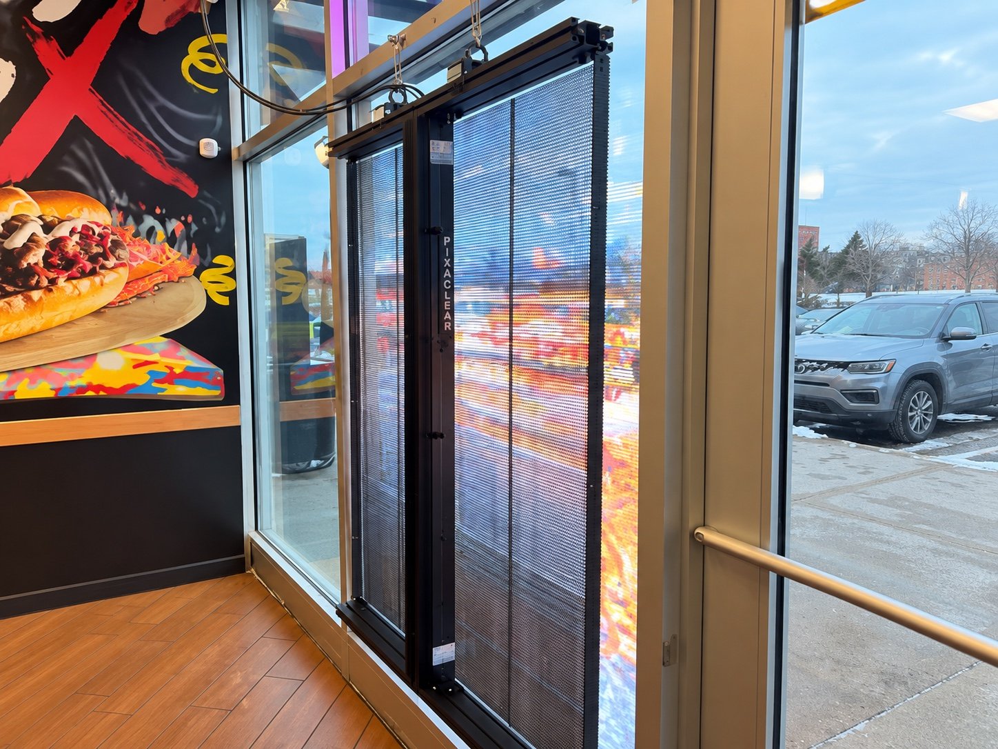 Rear hardware and transparent LED modules at Lefty's Detroit