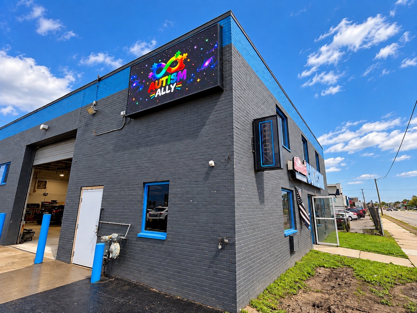 Outdoor LED display mounted on a Melvindale commercial building