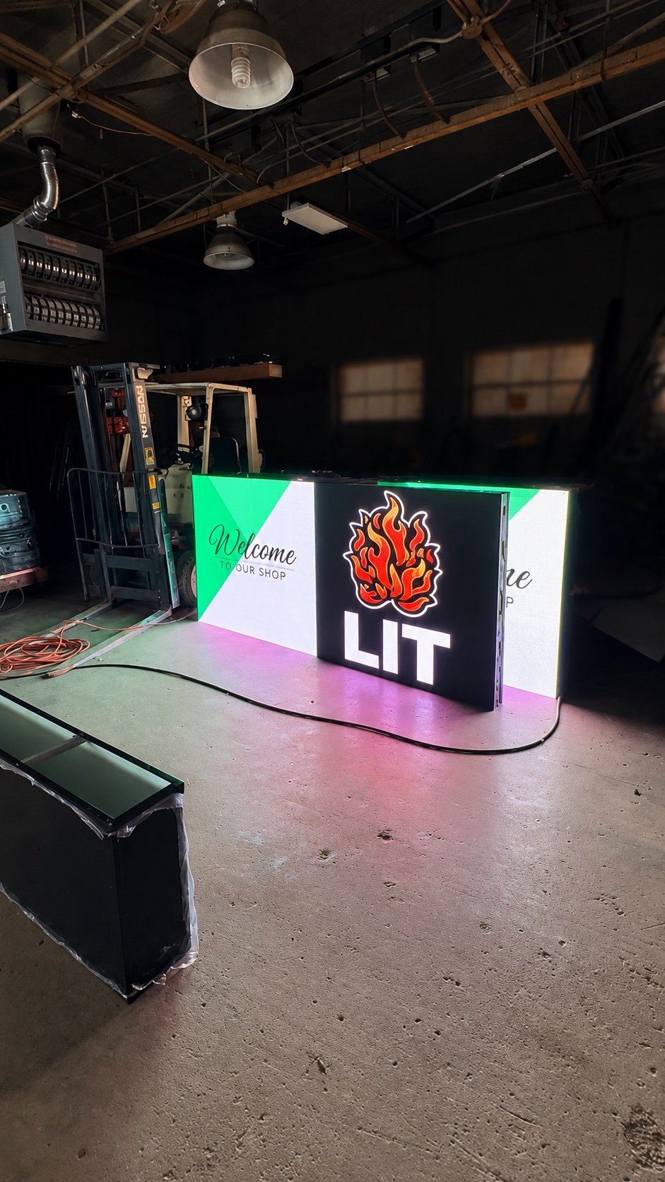 New Buffalo digital LED monument sign during fabrication