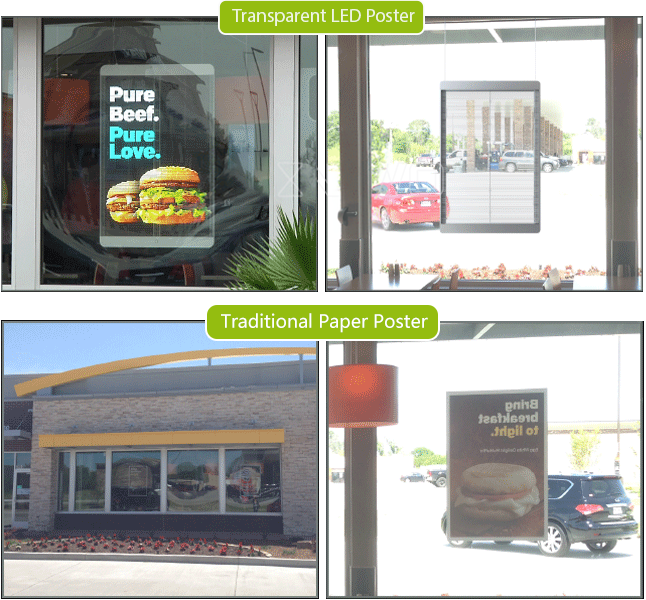 Multiple transparent LED poster displays