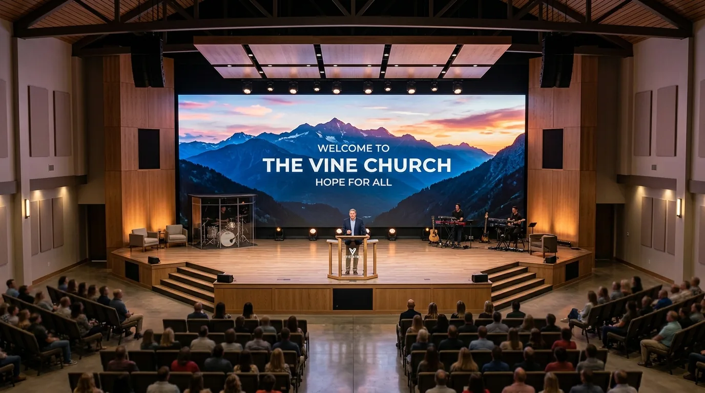 Indoor LED video wall application for a church or worship space