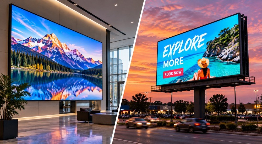 Indoor LED video wall and outdoor LED billboard comparison