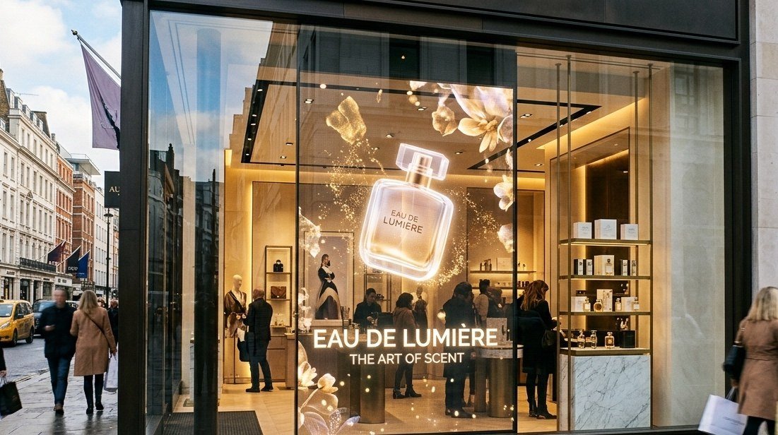 Transparent LED display in a storefront window