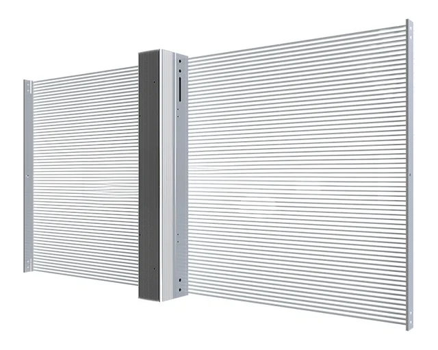 Angled product view of a modular transparent LED cabinet